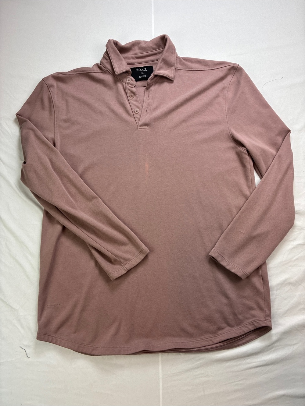 BYLT Basics Men's Long-Sleeve Polo in Dusty Rose